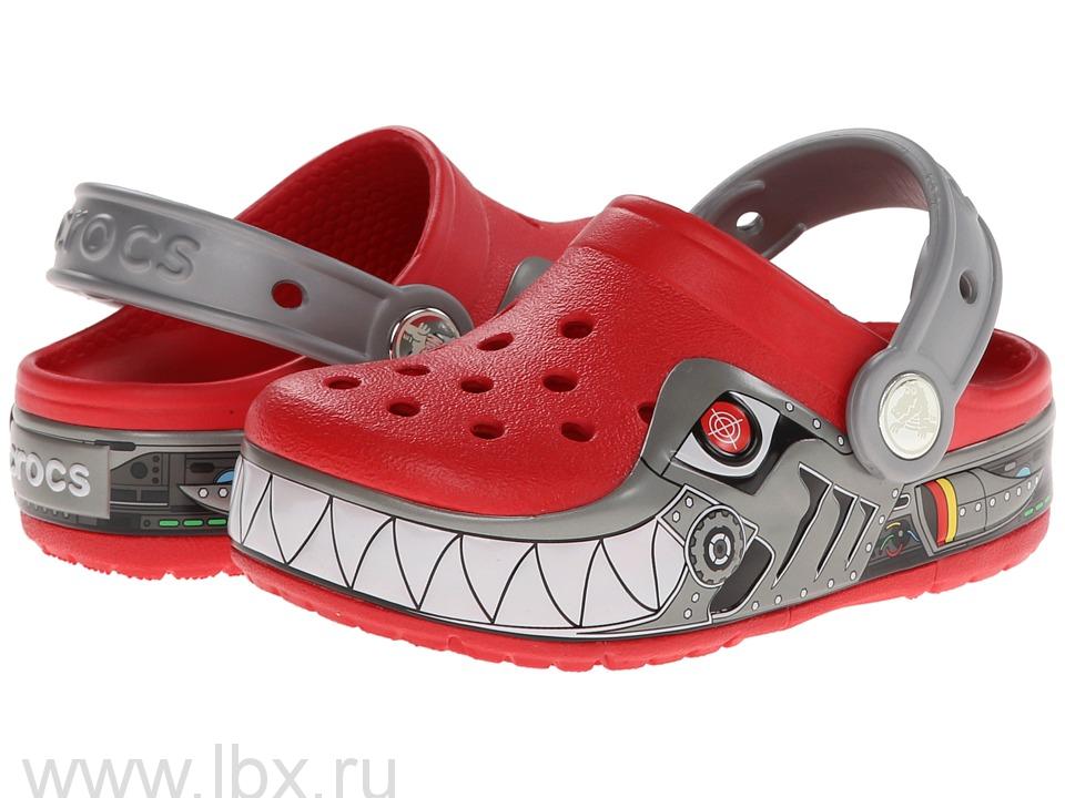 Сабо (CrocsLights Robo Shark Clog Red/Silver) Лайтс РобоШарк Клог Рэд/Силвер, Crocs (Крокс)- увеличить фото