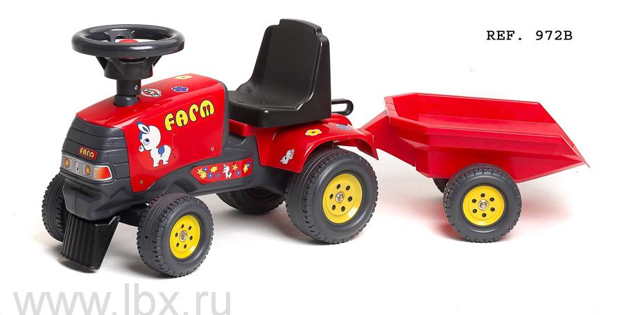 Трактор-каталка FALK с прицепом красный с черным- увеличить фото